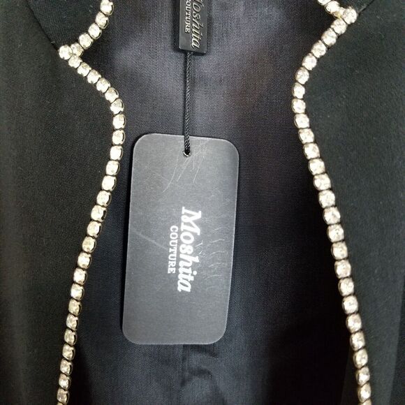 Moshita Couture Women Embellished Long Jacket Sz 12 Black Open Front Event Party - Picture 8 of 9